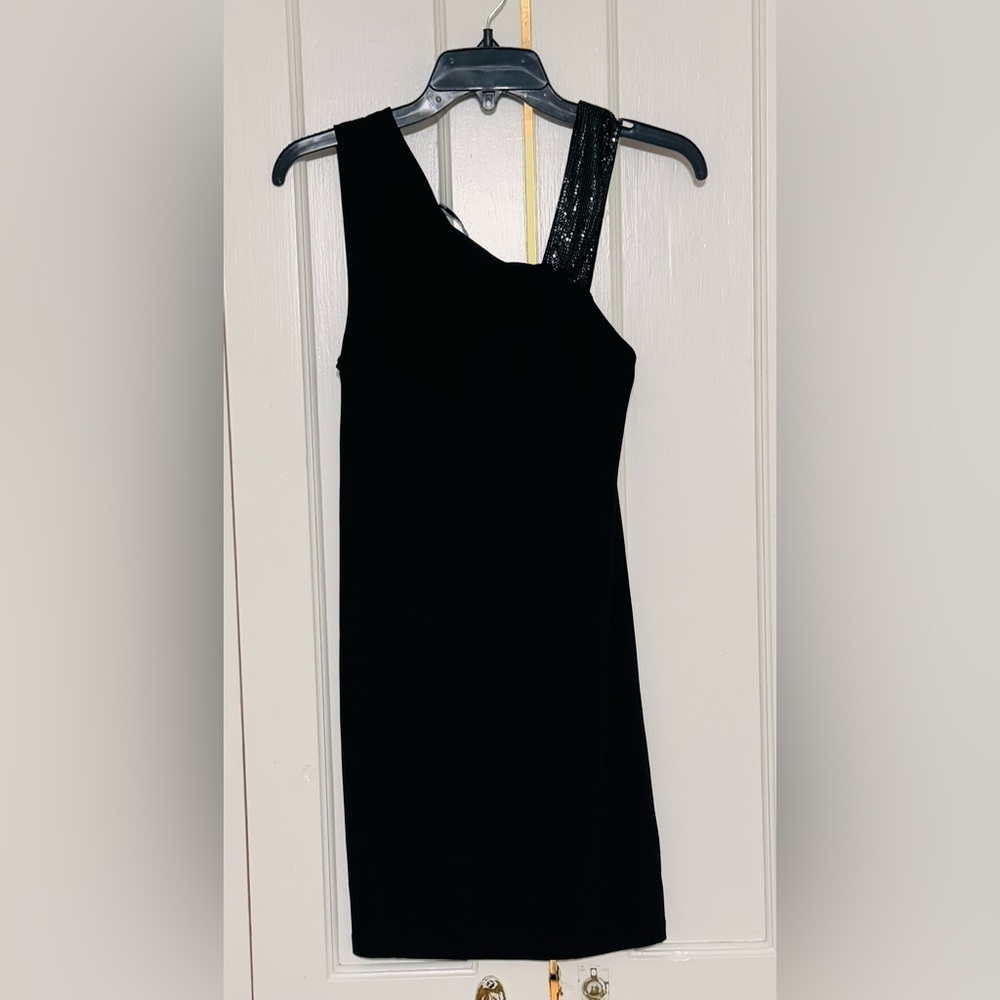 Alice + Olivia Black Studded Asymmetrical Slip Dress